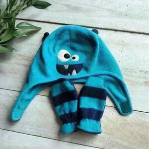Baby Boys Blue Stripe Monster Jumping Beans Hat & Glove Set Size 6-18 Months